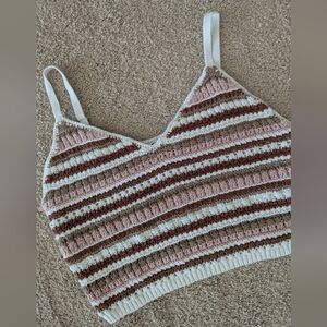 Hollister Crochet Brown Stripe Sweater Crop Top